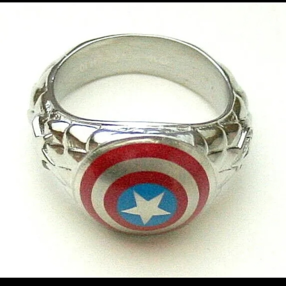 Marvel Comics Captain America Logo Avenger Stainless Steel Ring New NOS Box SZ 8
